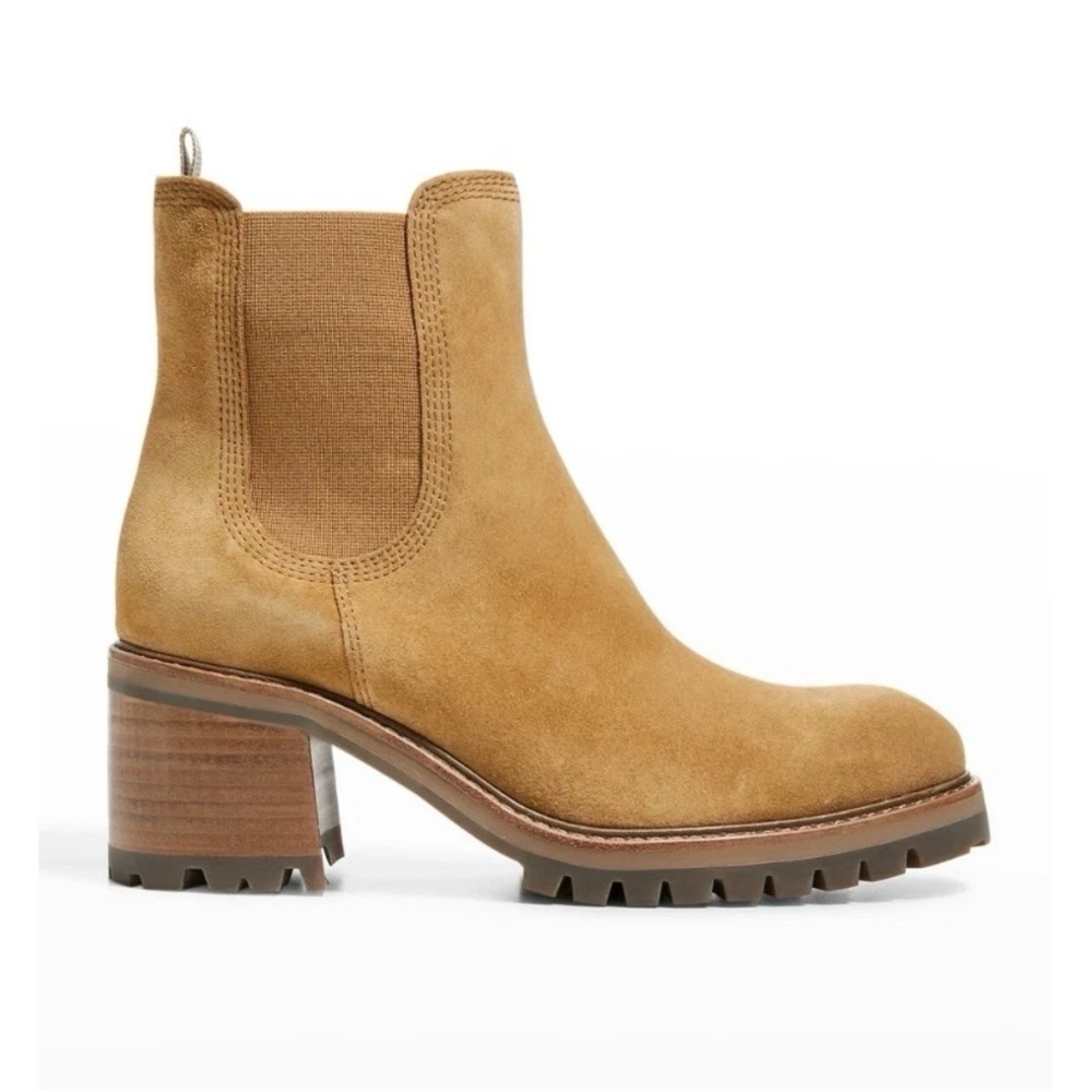 $700 PEDRO GARCIA Zona Lug-Sole Chelsea Boots  SUEDE CAMEL  37.5 EUC